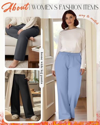 3 Pack Women's Plus Size Fleece Lined Sweatpants Wide Leg Joggers Shock Cord High Waisted Thermal Pants with Pocket in Saudi Arabia