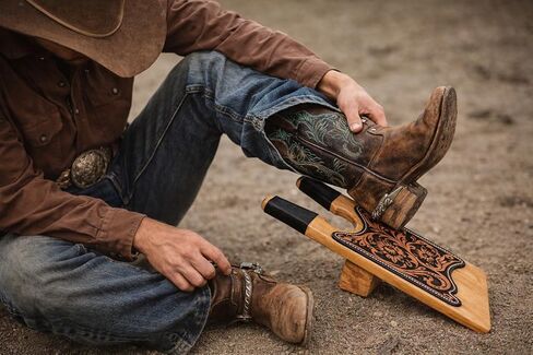 CHALLENGER Western Handcrafted Antique Floral Tooled Wooden Boot Jack 30Bootjack in Saudi Arabia