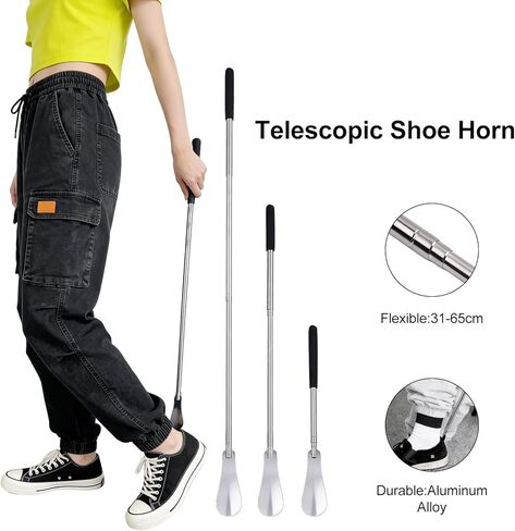 Telescopic Long Handle Shoe Horn, Adjustable from 15 to 37 Inches - Lightweight Aluminum Alloy Aid for Seniors, Men & Women - Effortless Shoe Helper for Those with Back Pain, Mobility Issues in Saudi Arabia