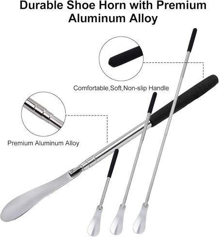 Telescopic Long Handle Shoe Horn, Adjustable from 15 to 37 Inches - Lightweight Aluminum Alloy Aid for Seniors, Men & Women - Effortless Shoe Helper for Those with Back Pain, Mobility Issues in Saudi Arabia