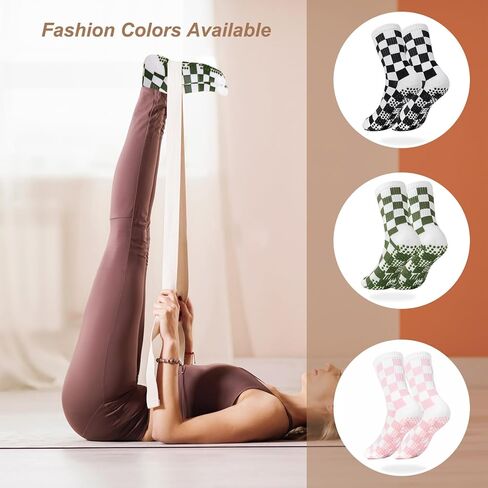 1Pair Socks with Grips for Women Checkered Knit Ankle Yoga Socks, Non Slip Anti-Skid Grippy Dots, Breathable Pilates & Barre Workout Grip （1Pink） in Saudi Arabia