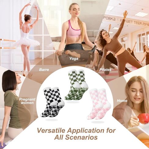1Pair Socks with Grips for Women Checkered Knit Ankle Yoga Socks, Non Slip Anti-Skid Grippy Dots, Breathable Pilates & Barre Workout Grip （1Pink） in Saudi Arabia