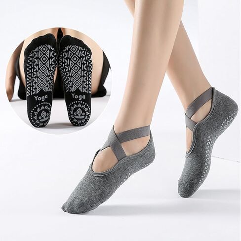Non-Slip Yoga Socks for Women – 2 Pack with Grips and Straps – Perfect for Pilates, Barre, Ballet, Dance, and Barefoot Workouts in Saudi Arabia