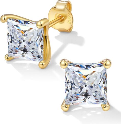 Moissanite Earrings - 0.8-5CT Square Cut Flat Back Studs Hypoallergenic 925 Sterling Silver Earrings 18k White Gold Plated Gift for Women Men in Saudi Arabia