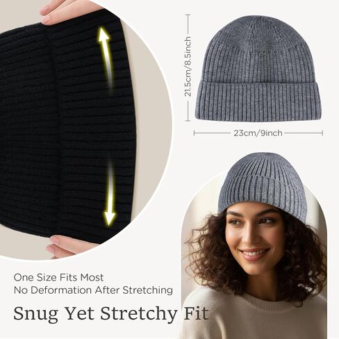 2 Pcs Beanie for Women Men, Soft Satin Lined Winter Hats for Women, Slouchy Beanies Knit Hats Cuffed Cap for Cold Weather (Black+Gray) in Saudi Arabia