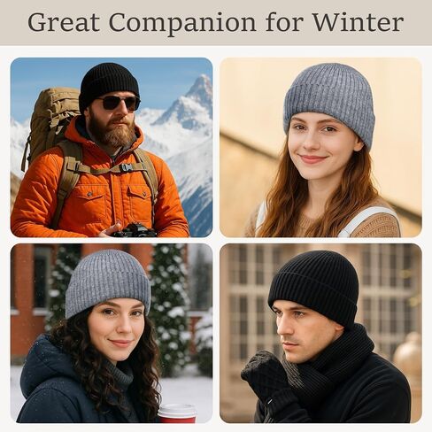 2 Pcs Beanie for Women Men, Soft Satin Lined Winter Hats for Women, Slouchy Beanies Knit Hats Cuffed Cap for Cold Weather (Black+Gray) in Saudi Arabia