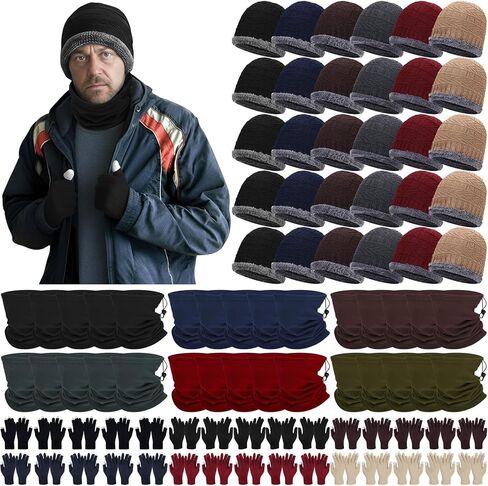 90 Pcs Homeless Supplies Bulk Winter Beanies Hat Fleece Scarf Touchscreen Gloves Set for Women Men Charity Donation in Saudi Arabia