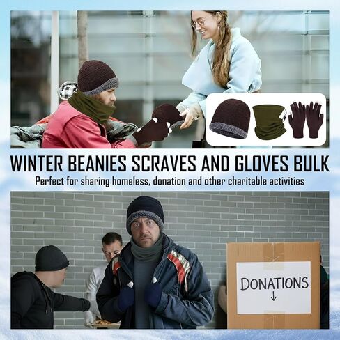90 Pcs Homeless Supplies Bulk Winter Beanies Hat Fleece Scarf Touchscreen Gloves Set for Women Men Charity Donation in Saudi Arabia