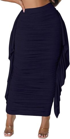 Lrady Women High Waist Ruched Bodycon Side Ruffle Tassles Fringe Pencil Casual Party Maxi Long Skirt in Saudi Arabia