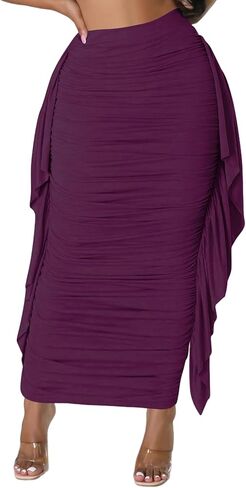 Lrady Women High Waist Ruched Bodycon Side Ruffle Tassles Fringe Pencil Casual Party Maxi Long Skirt in Saudi Arabia