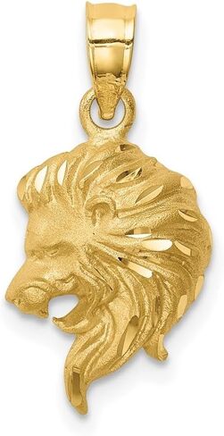 Diamond2Deal 14k Yellow Gold Brushed Diamond-cut Lion Head Pendant in Saudi Arabia