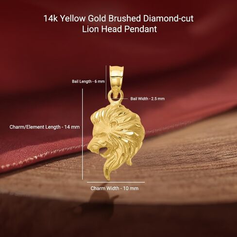 Diamond2Deal 14k Yellow Gold Brushed Diamond-cut Lion Head Pendant in Saudi Arabia