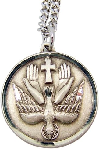 Sterling Silver Holy Spirit Dove with The Our Father Hands Medal, 7/8 Inch in Saudi Arabia