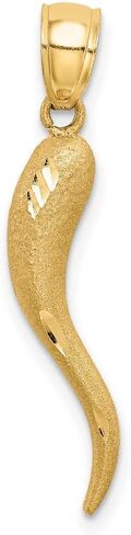 Solid Italian Horn Pendant with Diamond-Cut Accents in Real 14k Gold in Saudi Arabia