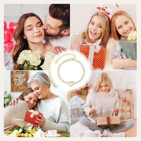 Interlocking Circles Tennis Bracelet for Women - 14K Gold Plated Cubic Zirconia Link Bracelet, Adjustable Dainty Minimalist Chain Design, Trendy Anniversary Birthday Christmas Jewelry Gift for Her in Saudi Arabia
