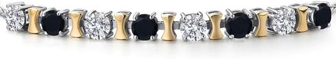 سوار متناوب من Gem Stone King 1.96 Cttw Lab Grown Diamond والعقيق الأسود للنساء | فضة عيار 925 وذهب أصفر عيار 10 قيراط | الأحجار الكريمة حجر بخت شهر أبريل | جولة 4 مم | قابل للتعديل حتى 9 بوصة in Kuwait