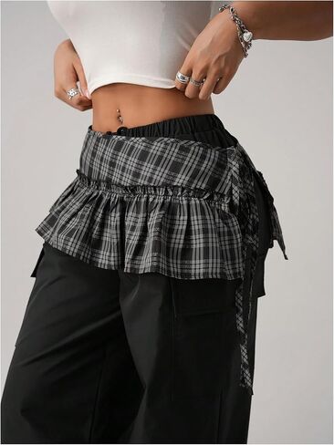 Floerns Women's Plaid Ruffle Side Tie Micro Mini Skirt Y2k Vintage A Line Skirts in Saudi Arabia