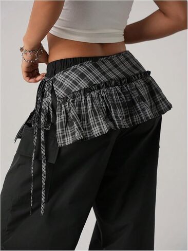 Floerns Women's Plaid Ruffle Side Tie Micro Mini Skirt Y2k Vintage A Line Skirts in Saudi Arabia