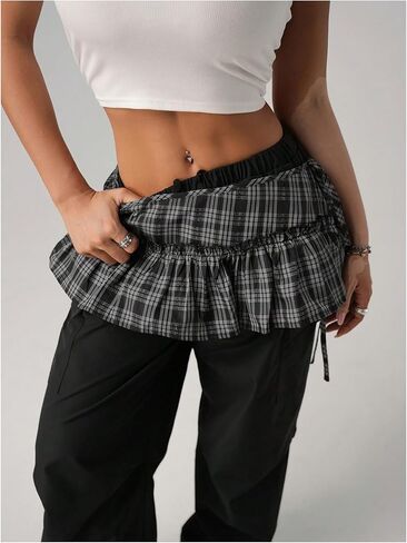 Floerns Women's Plaid Ruffle Side Tie Micro Mini Skirt Y2k Vintage A Line Skirts in Saudi Arabia