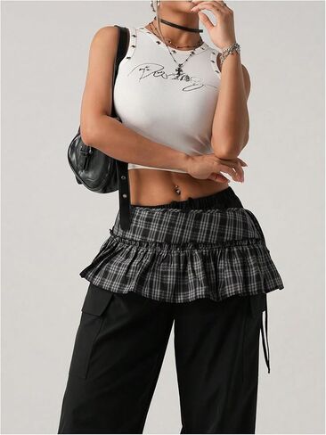 Floerns Women's Plaid Ruffle Side Tie Micro Mini Skirt Y2k Vintage A Line Skirts in Saudi Arabia