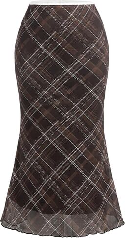 المرأة منقوشة Bodycon تنورة ميدي خمر شبكة عالية الخصر التنانير ذيل السمكة in Kuwait