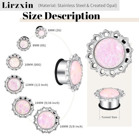 Ear Tunnels Gauges, 2PCS Stainless Steel Tunnel Set Single Flared Pink Solid Opal Flower Ear Gauges 00G Ear Piercing Jewelry in Saudi Arabia