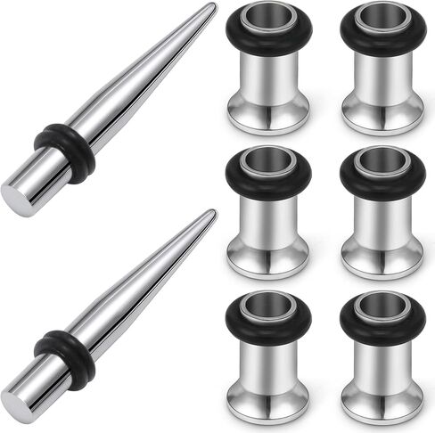 مجموعة أدوات قياس الأذن 12G 10G 8G 6G 4G 2G 0G 00G 316L من الصلب الجراحي، مجموعة سدادات قياس الأذن غير المسببة للحساسية للنساء والرجال باللون الفضي والأسود والذهبي in Kuwait
