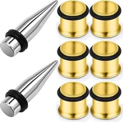 مجموعة أدوات قياس الأذن 12G 10G 8G 6G 4G 2G 0G 00G 316L من الصلب الجراحي، مجموعة سدادات قياس الأذن غير المسببة للحساسية للنساء والرجال باللون الفضي والأسود والذهبي in Saudi Arabia