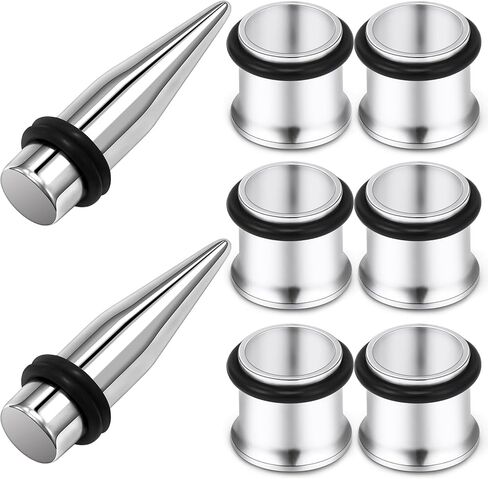 مجموعة أدوات قياس الأذن 12G 10G 8G 6G 4G 2G 0G 00G 316L من الصلب الجراحي، مجموعة سدادات قياس الأذن غير المسببة للحساسية للنساء والرجال باللون الفضي والأسود والذهبي in Kuwait