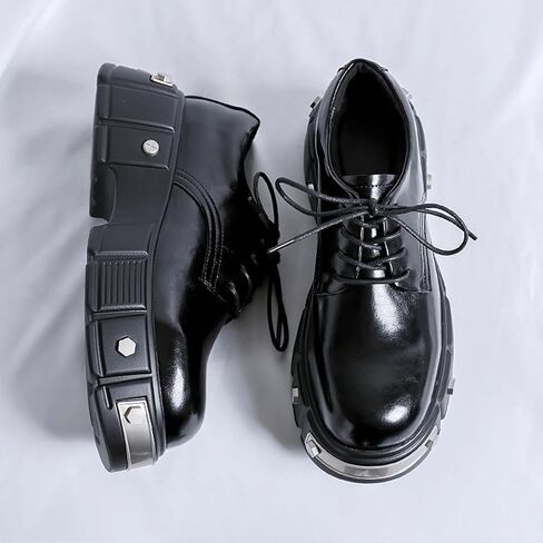 Men's Leather Platform Oxfords Fashion Goth Punk Motorcycle Shoes with Metal in Saudi Arabia