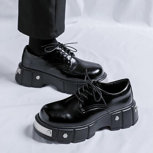 Men's Leather Platform Oxfords Fashion Goth Punk Motorcycle Shoes with Metal in Saudi Arabia