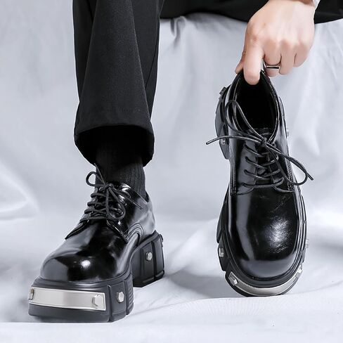 Men's Leather Platform Oxfords Fashion Goth Punk Motorcycle Shoes with Metal in Saudi Arabia