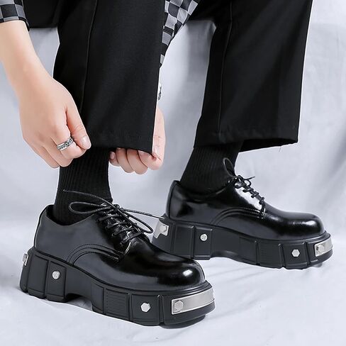 Men's Leather Platform Oxfords Fashion Goth Punk Motorcycle Shoes with Metal in Saudi Arabia