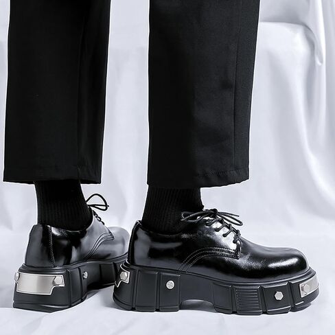 Men's Leather Platform Oxfords Fashion Goth Punk Motorcycle Shoes with Metal in Saudi Arabia