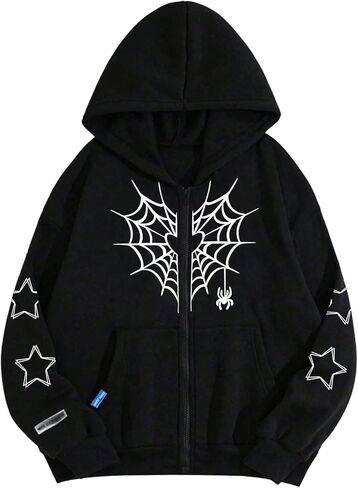 Verdusa Girl's Y2k Goth Zip Up Graphic Hoodies Long Sleeve Loose Hooded Sweatshirts in Saudi Arabia