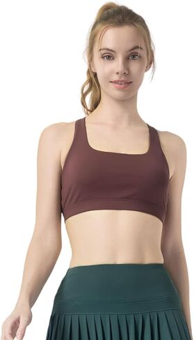 Women's Sports Bra - Square Neck Crisscross Back, Built-in Removable Cups, Moisture-Wicking for Fitness/Running/Yoga in Saudi Arabia