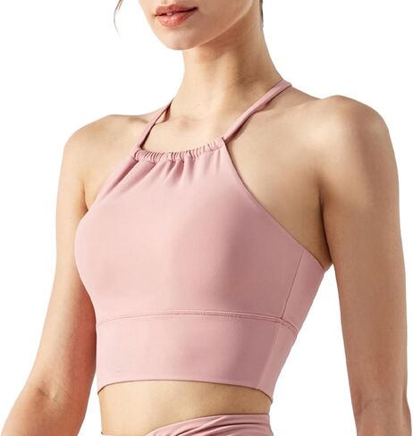Halter Neck Sports Bra and Shorts Set, Moisture Wicking Quick Dry, Yoga Fitness Running Activewear with Removable Pads in Saudi Arabia