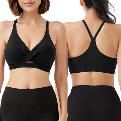 V Neck Sports Bras for Women Medium Support Yoga Tops Y Back Spaghetti Straps Workout Bra with Removable Cups in Saudi Arabia