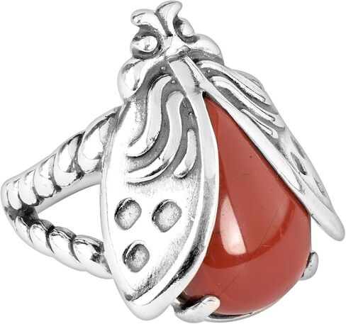 American West Jewelry Sterling Red Jasper Ladybug Ring Size 5 to 10 in Saudi Arabia