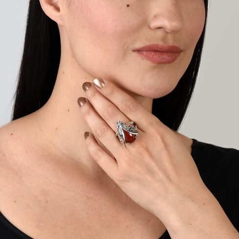 American West Jewelry Sterling Red Jasper Ladybug Ring Size 5 to 10 in Saudi Arabia