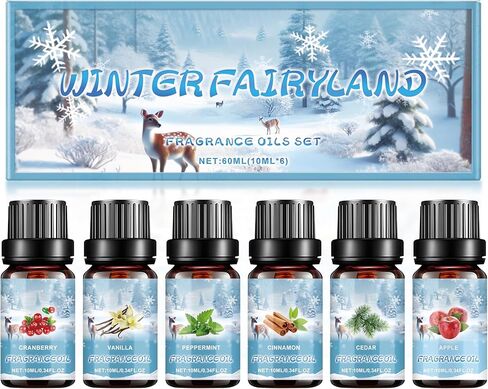 مجموعة زيوت عطرية لعيد الميلاد، زيوت عطرية شتوية، مجموعة هدايا زيت معطرة لمدفأة عيد الميلاد - التوت البري، الفانيليا، النعناع، ​​القرفة، الأرز، التفاح، 6 قطع in Kuwait