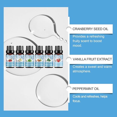 مجموعة زيوت عطرية لعيد الميلاد، زيوت عطرية شتوية، مجموعة هدايا زيت معطرة لمدفأة عيد الميلاد - التوت البري، الفانيليا، النعناع، ​​القرفة، الأرز، التفاح، 6 قطع in Kuwait