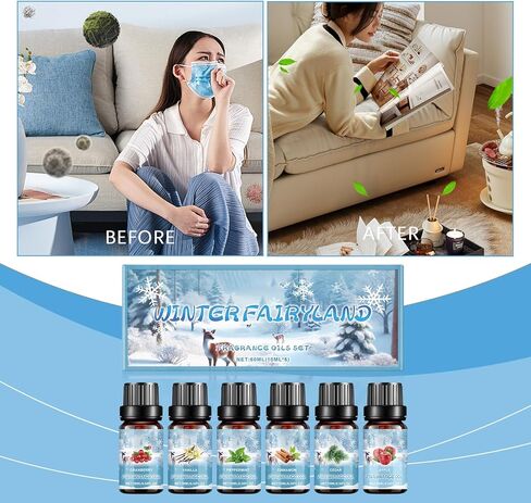 مجموعة زيوت عطرية لعيد الميلاد، زيوت عطرية شتوية، مجموعة هدايا زيت معطرة لمدفأة عيد الميلاد - التوت البري، الفانيليا، النعناع، ​​القرفة، الأرز، التفاح، 6 قطع in Kuwait