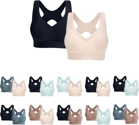 2 Pack Racerback Sports Bra for Women Wireless Running Training Bras Yoga Gym Workout Bralette Tank Tops Brassiere in Saudi Arabia