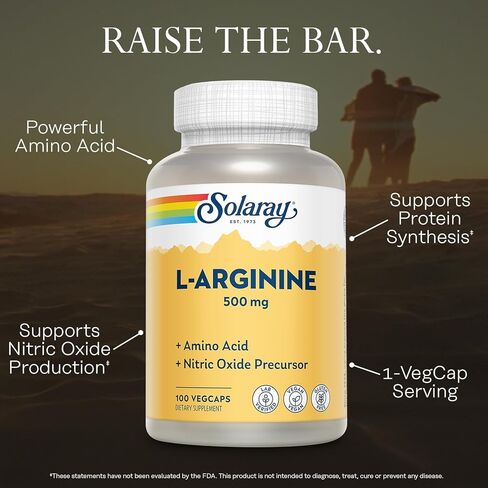 SOLARAY L-Arginine 500 mg, Nitric Oxide Supplement, Endurance, Energy, Heart Health Support, 100 Servings, 100 VegCaps in Saudi Arabia