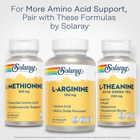 SOLARAY L-Arginine 500 mg, Nitric Oxide Supplement, Endurance, Energy, Heart Health Support, 100 Servings, 100 VegCaps in Saudi Arabia