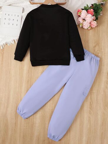 Girls Pants Set New York 2 Piece Long Sleeve Graphic Sweatshirt & Light Purple Joggers for Ages 8-12 in Saudi Arabia