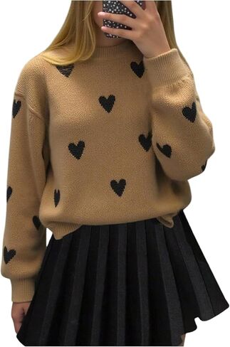 Girl's 2 Piece Cute Outfits Heart Long Sleeve Knit Sweater and Pleated Skirts Preppy Clothes in Saudi Arabia