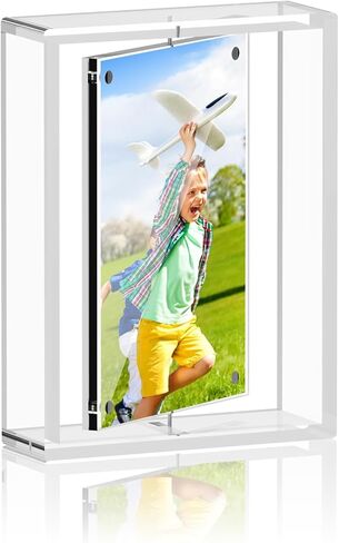 إطار صورة أكريليك مقاس 4 × 6، إطارات صور مغناطيسية دوارة شفافة لديكور المنزل والمكتب وعرض هدايا عيد ميلاد الزفاف، إطار صور مزدوج الجوانب، قطعة واحدة in Kuwait