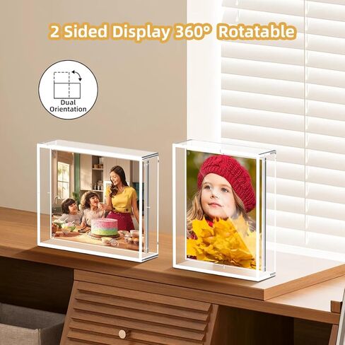 إطار صورة أكريليك مقاس 4 × 6، إطارات صور مغناطيسية دوارة شفافة لديكور المنزل والمكتب وعرض هدايا عيد ميلاد الزفاف، إطار صور مزدوج الجوانب، قطعة واحدة in Kuwait